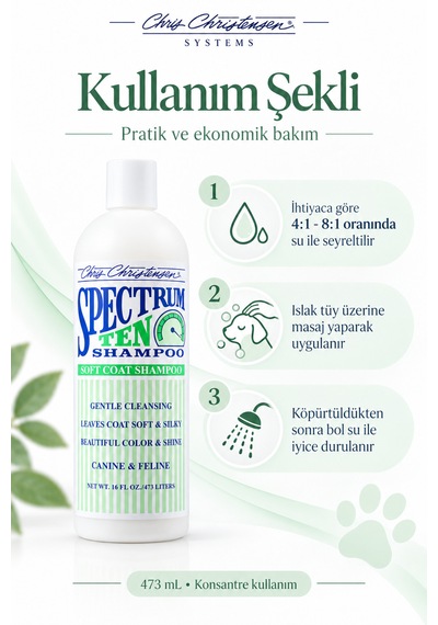 Chris Christensen Sp Ten 8:1 Konsantre Yumuşak Ve Pürüzsüz Köpek Ve Kedi Şampuanı 473 Ml