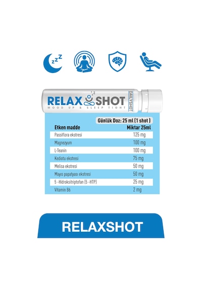 Relaxshot Valerian, 5-htp, Passiflora, Magnezyum Ve B6 Vitamini İçeren Gıda Takviyesi 2x7 Shot