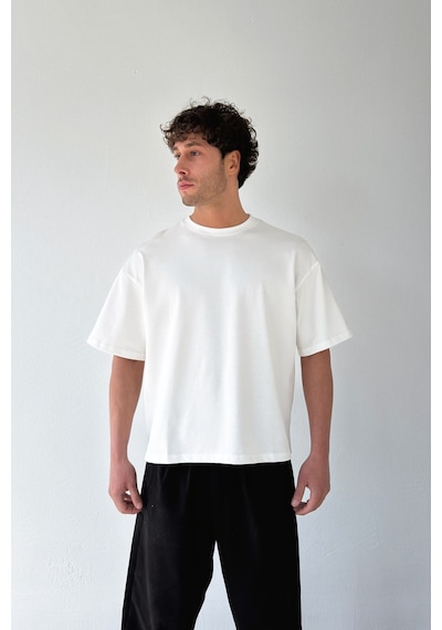 Flaw Atelıer Basic Boxy Fit Ekru Tişört-29576