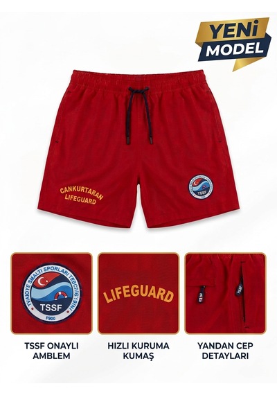Lifeguard Yeni Model Profesyonel Tssf Onaylı Cankurtaran Şortu Kırmızı