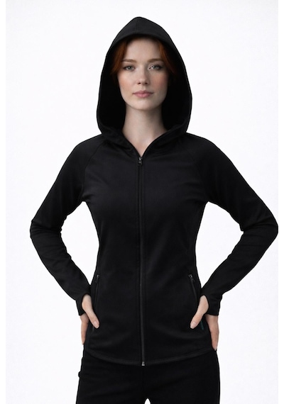 Axxel Kadın Siyah Şardonlu Dalgıç Sweatshirt Kapüşonlu-w1161