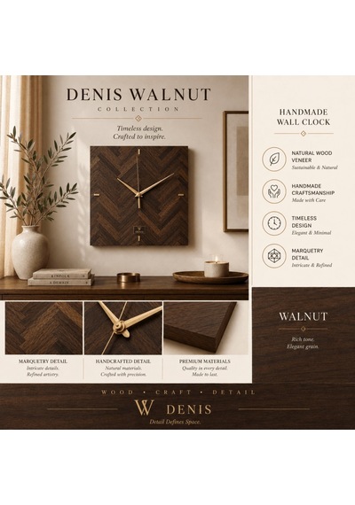 Denis Collection Doğal Ceviz Ahşap Kaplama Duvar Saati