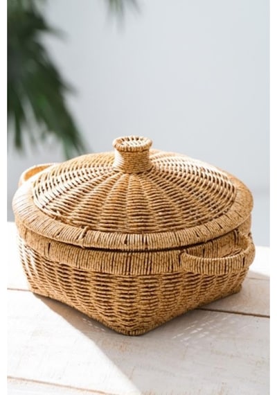 Rattan Hasır Kapaklı C Ok Amac Lı Depolama Mutfak Banyo Sepeti 28.5 Cm - Kahverengi Diğer