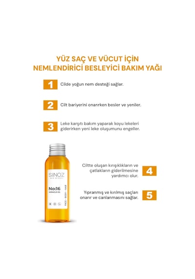 Sinoz No:16 Nemlendirici Besleyici Yenileyici Işıltı Verici Mucizevi Onarıcı Bakım Yağı 100 ML