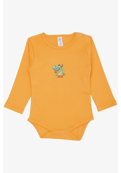 Breeze Erkek Bebek Çıtçıtlı Zıbın Body Mutlu Dinozor Baskılı 9 Ay-3 Yaş, Somon Somon
