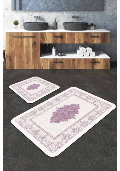 Pembe Modern Klasik Banyo Halısı Klozet Paspas Seti Bs284n11