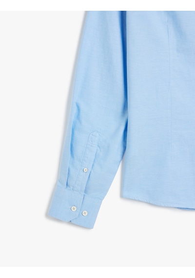 Koton Pamuklu Düğmeli Yaka Slim Fit Uzun Kollu Gömlek Açık Mavi 5wam60051hw Açik Mavi