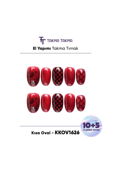 Kkov1626 Kısa Oval 15'li Tekrar Kullanılabilir El Yapımı Protez Takma Tırnak M