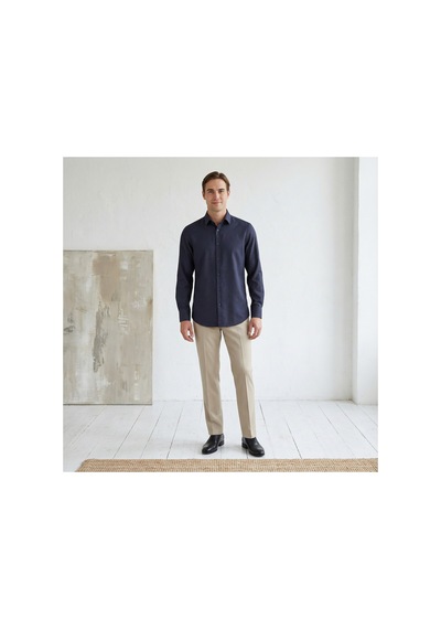Yusaytr Slim Fit Uzun Kollu Pamuklu Gizli Düğme Yakalı Oxford Gömlek Lacivert Lacivert