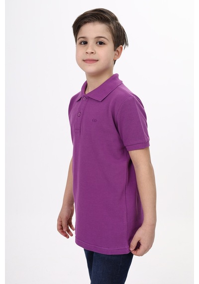 Toontoy Kids Toontoy Unisex Polo Yaka Düğmeli Uzun Kısa Tişört Mor