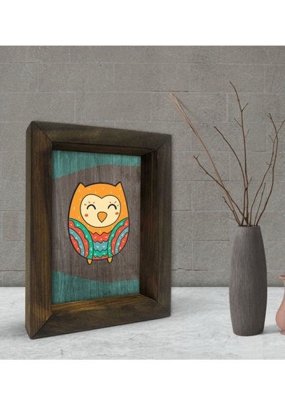 Bk Gift Baykuş Tasarımlı Dekoratif Doğal Masif Ahşap Çerçeve 15X2 (500609998)