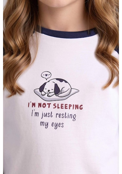 Defacto Kız Çocuk Pijama Takımı Baskılı Uzun Kollu Üst Kareli Uzun Alt F7288a825auwt79 Beyaz-wt79
