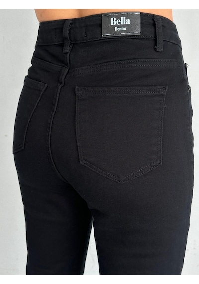 Zeo Basic Likralı Mom Jean Siyah Gabrdin Kumaş Siyah