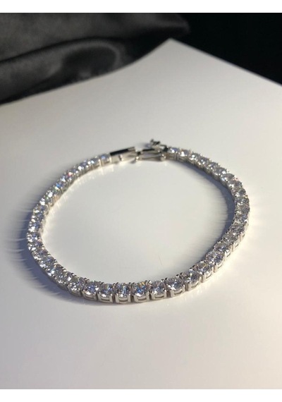 Vog Su Yolu 4mm Zirconia Taşlı Beyaz Renk 925 Ayar Gümüş Sevgiliye Eşe Anneye Hediye Bileklik
