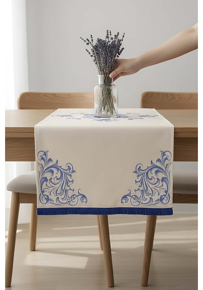 Elysian Blue Keten Runner 45x140 Cm Çok Renkli