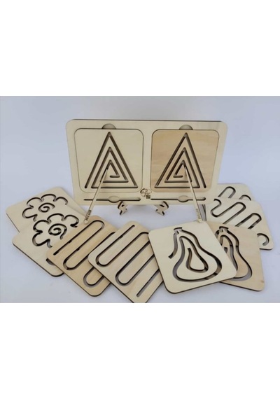 Montessori Kalemli Tablalı Iki El Kas Hareketleri Için Çizgi Çalışma Şablonları