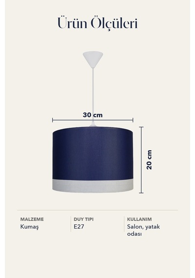 Şenay Aydınlatma Modern Silindir Kumaş Sarkıt Avize Lacivert Gri Şeritli Tavan Lambası