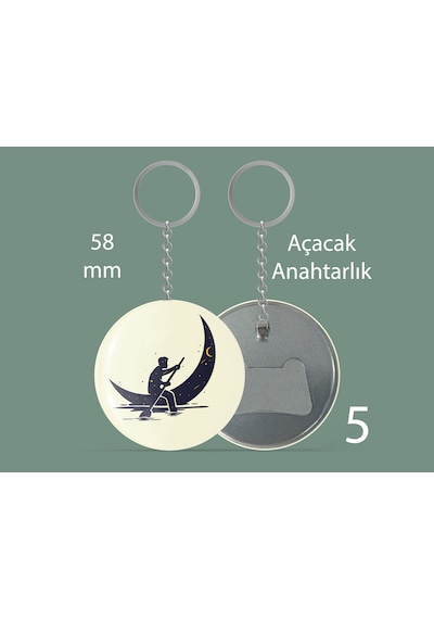58 Mm Buton Açacaklı Anahtarlık Yuvarlak Baskılı Anahtarlık Ay Sandallı Adam Çok Renkli