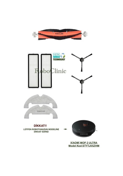 Xiaomi Mi Robot Vacuum Mop 2 Ultra Model Kod:stytj05zhm Uyumlu Yedek Fırça, Filtre, Mop Seti