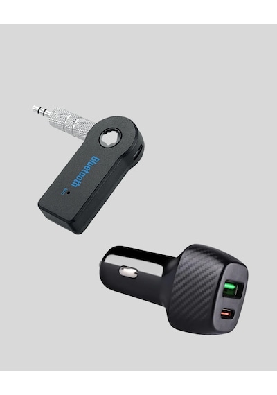 Mey İthalat Aux Bluetooth Adaptör Ve 38w Hızlı Araç Şarj Cihazı Seti