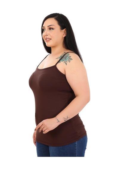 Disentis Büyük Beden İp Askılı Viskon Body Kahverengi
