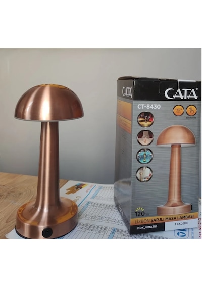 Cata Şarjlı Masa Lambası 3 Renk Modlu - Lizbon Bakır Kasa Ct-8430