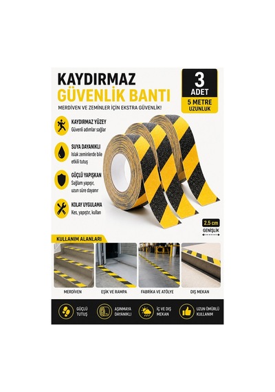 Merdiven Kaydırmaz Bant Sarı Siyah 25mm 3 Adet Mas Güvenlik Uyarı Bandı 5 Metre 2.5 Cm Yapışkanlı Basamak Mermer Beton 3 Rulo Merdiven Kaydırmaz Bant Sarı Siyah 25mm 3 Adet Mas Güvenlik Uyarı Bandı 5 Metre 2.5 Cm Yapışkanlı Basamak Mermer Beton 3 Rulo