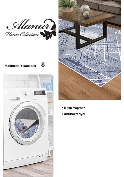 Dekoreko Kaymaz Taban Djt Salon Halısı Trend Modern M5003 Mavi