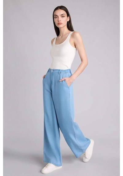 DeFacto Pull On Wide Leg Yüksek Bel Uzun Tensel Yıkamalı Pantolon D8238AX25SMNM85