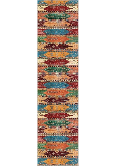 Viva Home Kilim Etnik Desenli Kaymaz Taban Mutfak Hol Antre Kesme Özel Ölçülü Rulo Yolluk Ar1086, Çok Renkli, 80 X