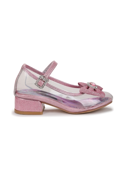 Kiko Kids Asel Kız Çocuk Simli Topuklu Abiye Şeffaf Ayakkabı Pembe