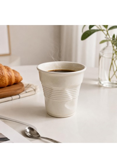 Lexroo Arvale Buruşuk Kupa Fincan Seramik El Yapımı Tasarım Mug K Beyaz