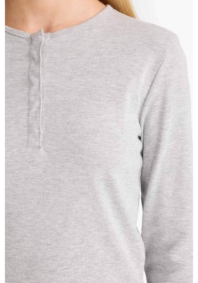 Defacto Coool Fitted Düğmeli Yaka Ribana Gri Kadın Uzun Kollu T-shirt E7680ax/gr210 Gri