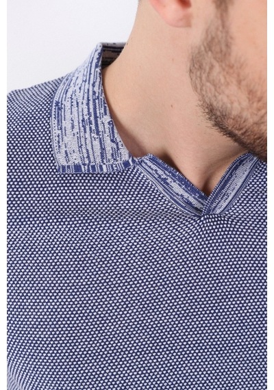 Ferraro Saks/Beyaz Kuşgözü Desenli Polo Yaka Erkek Triko T-Shirt-Saks