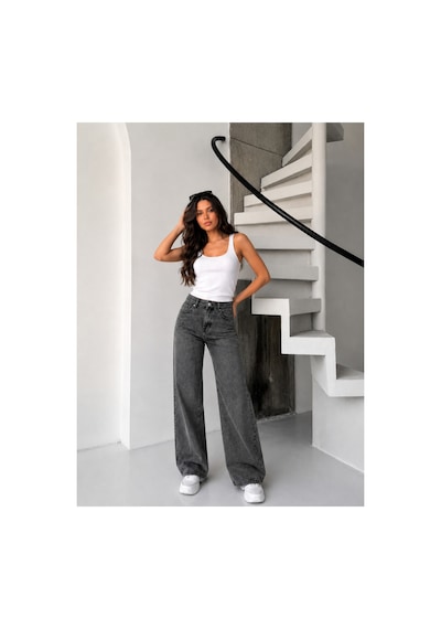 Kene Jeans Kar Siyah Arka Cep Nakışlı Kemer Tokalı Boru Paça Pantolon Jeans Siyah