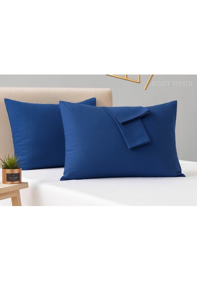 Lacivert Pamuk Kumaş Kapaklı Yastık Kılıfı 2 Adet 50 X 70 Cm