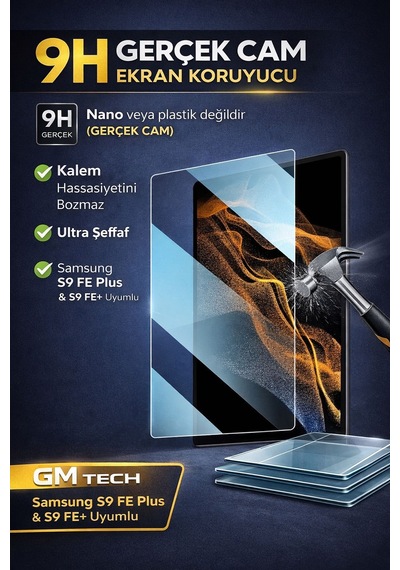 Samsung Tab S9 Fe Plus + Için Tamperli Ekran Koruyucu Kalemle Uyumlu Kırılmaz Cam