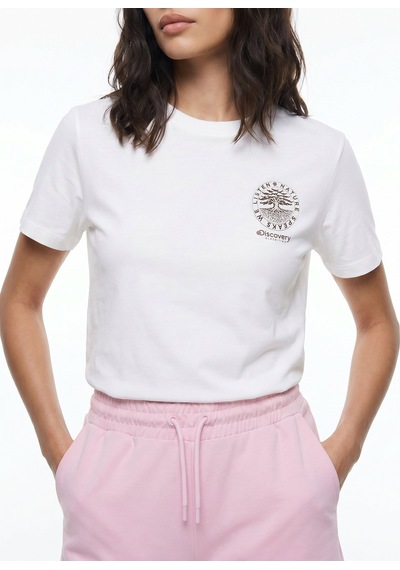 Discovery Expedition Beyaz Unisex Bisiklet Yaka Baskılı T-shirt D6su-tst3103