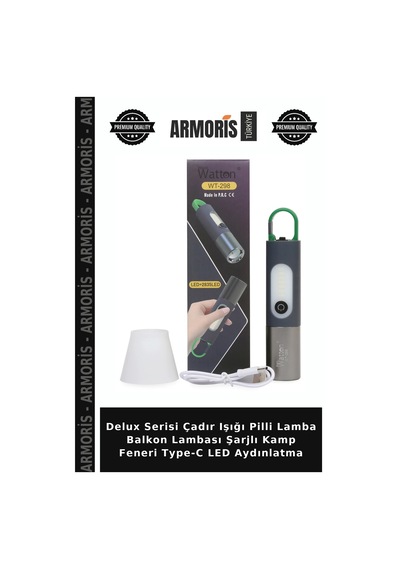 Delux Serisi Çadır Işığı Pilli Lamba Balkon Lambası Şarjlı Kamp Feneri Type-c Led Aydınlatma