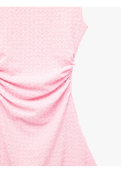 Koton Bürümcük Kumaş Slim Fit Drapeli Asimetrik Kesim Bisiklet Yaka Kolsuz Mini Elbise Pembe 6sak80029ek Gül