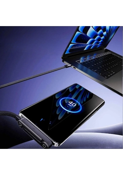 240w Hızlı Şarj Destekli Katlanabilir Telefon Standlı Örgülü Type-c To Type-c Şarj Kablosu 5286