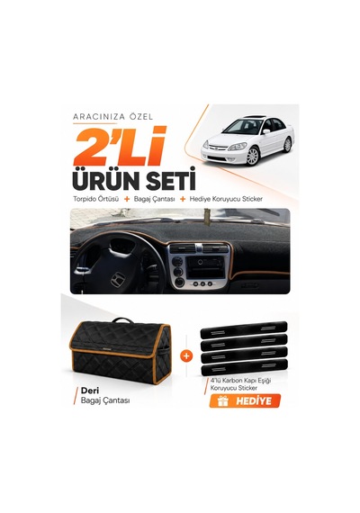 E-biz Honda Civic Vtec2 2002-2005 Uyumlu Torpido Örtüsü + Deri Çanta - Siyah-kahverengi - Ho009