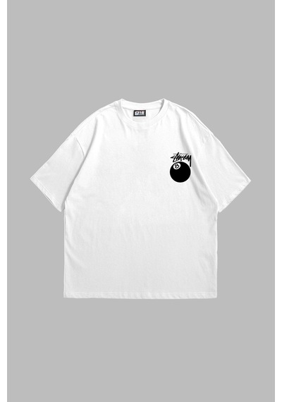 Tarzsokak Sts. Eight Baskılı Oversize Unisex Beyaz Beyaz
