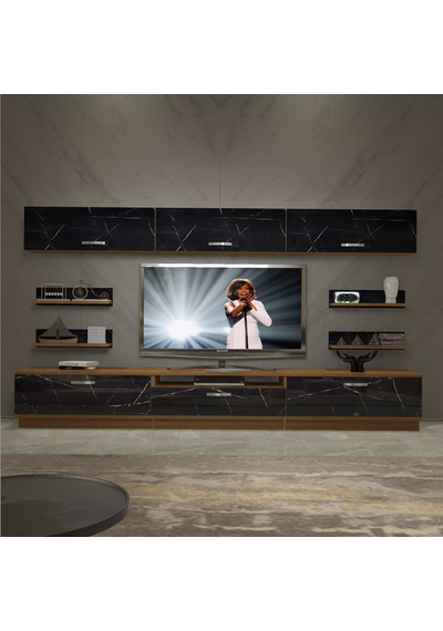 Decoraktiv Trendstyle 8y Mdf Tv Ünitesi Tv Sehpası Ceviz - Siyah Mermer