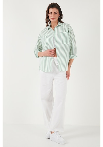 Lela Regular Fit Uzun Kollu Çizgili Bayan Gömlek 6772875 Benetton