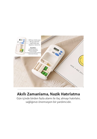 Ezere Elektronik Akıllı Zamanlayıcılı Taşınabilir Hap İlaç Kutusu - Bpa İçermez Beyaz