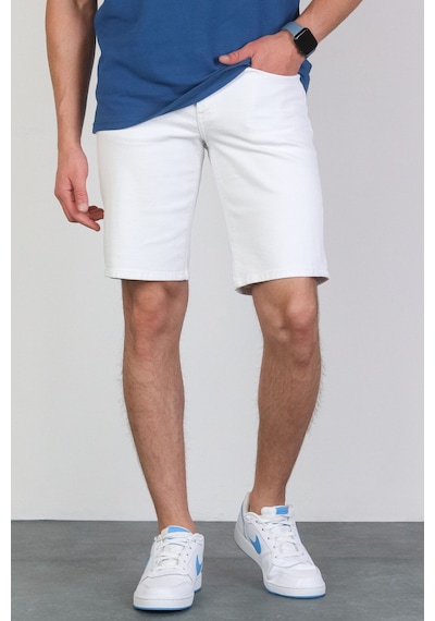 HLT Jeans Erkek Beyaz Slim Kesim Comfort Likralı Esnek Jeans Şort Thomas-Beyaz 001