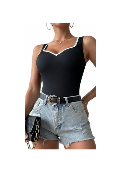 Novalook Kalp Yaka Siyah Garni Detaylı Bluz Siyah - 846989667 Siyah