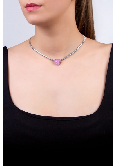 Pembe Kalp 18 Ayar Beyaz Altın Kaplama Gümüş Charm