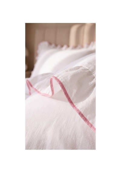 %100 Pamuk Overloklu Fırfırlı Tek Kişilik Nevresim Takımı Lastikli Çarşaflı 160x200 Cm Pembe - 904799828 Pembe
